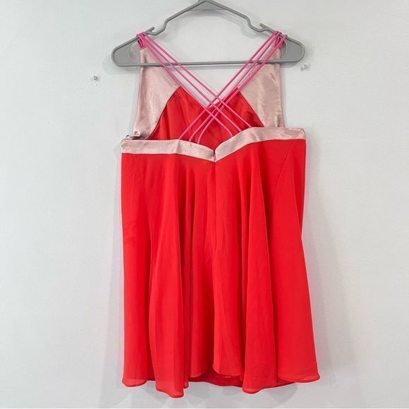 Lulus Bright On Coral Orange Pink Color Block Swing Dress MEDIUM - Picture 7 of 12